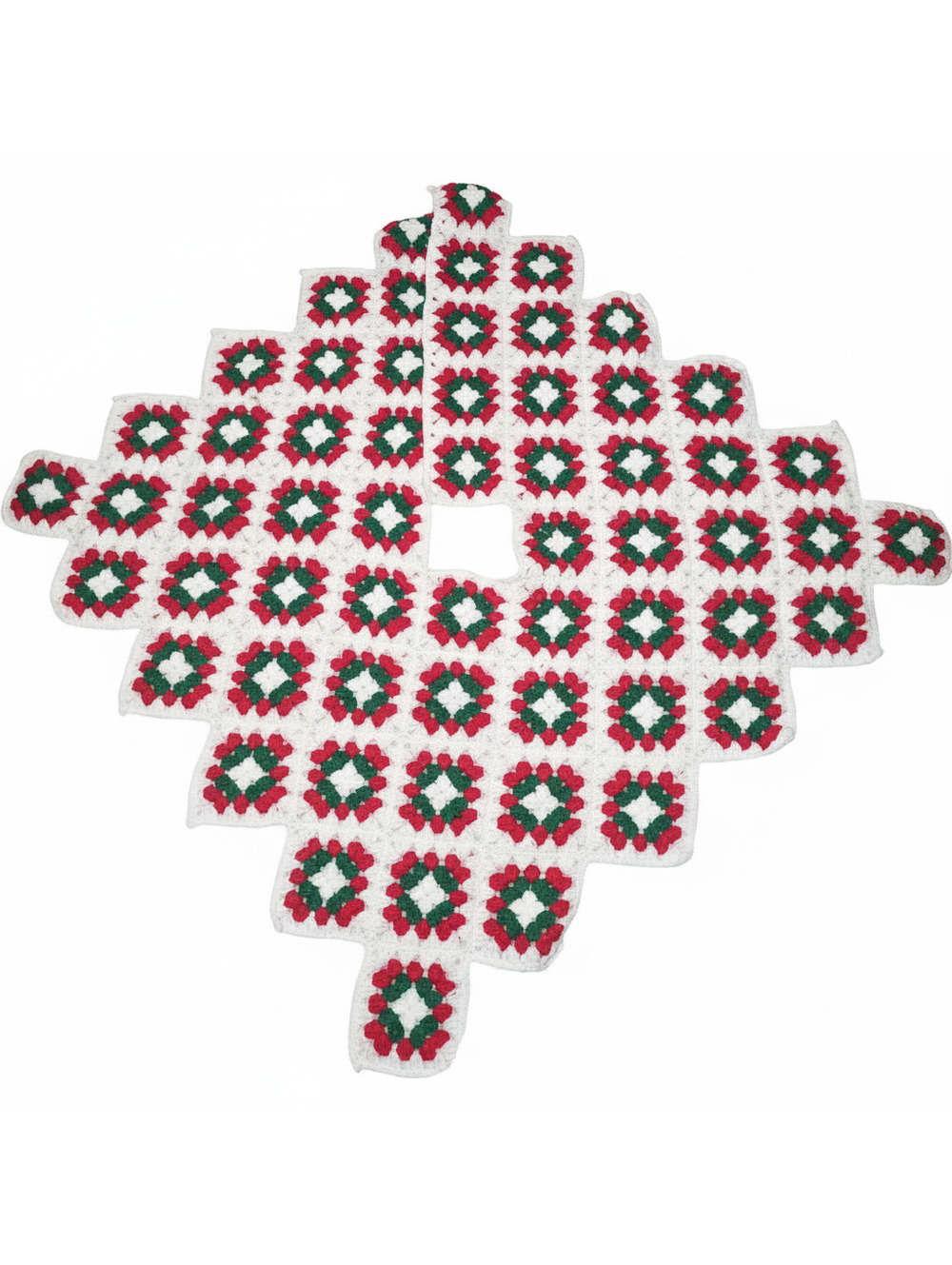 Vintage Handmade Crochet Christmas Tree Skirt & Matching Stockings Set - 5-Piece